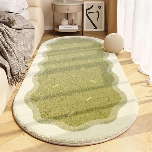 Tappeto shaggy moderno kaki 50 x 160 cm, morbido a pelo alto, antiscivolo, per interni, camera da letto, soggiorno, design ovale