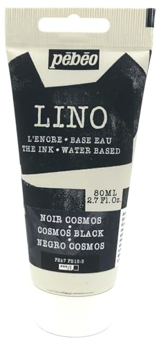 Pébéo Tinta Linograbado negro COSMOS 80 ml – Tinta Lino al Agua Ultra Pigmentada y Opaca, Impresión sobre linóleo y papel, Limpieza fácil