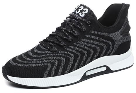 Zapatos de hombre de 10 cm, zapatos de elevación con cordones, ligeros, transpirables, para traje, deportivos, para el tiempo libre, ligeros, para correr, gimnasio, entrenamiento, Negro , 41 EU