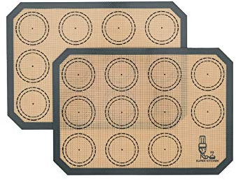 2 Pièces Tapis de Cuisson en Silicone, Tapis de Four en Silicone pour Le Biscuit et Macaron, sans BPA Anti-Adhérent Feuille de Cuisson Patisserie (30 x 21 cm, Gris)