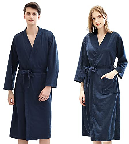 YCDZSW Accappatoio Donna, Vestaglia in Microfibra Unisex per Uomo E Donna, Nido d'Ape Camicia da Notte,Sottile Abbigliamento da Casa, per Spa Vacanza (Blu Scuro,M)