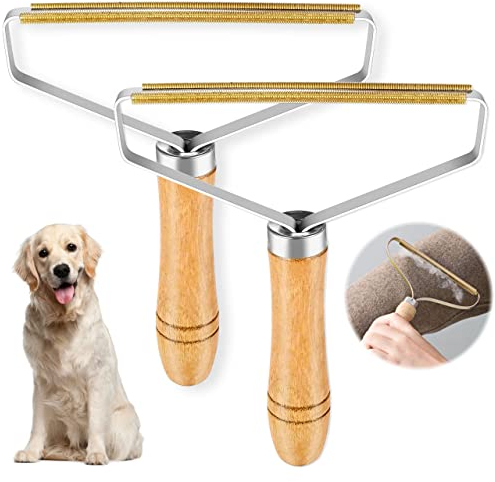Fusselentferner, 2 Stück Tragbarer Fusselrasierer, Fusselentferner für Teppich, Haarentferner Tierhaare, Holzgriff, für Teppich Sofa Tierhaare Kleidung, 14 * 16,5cm