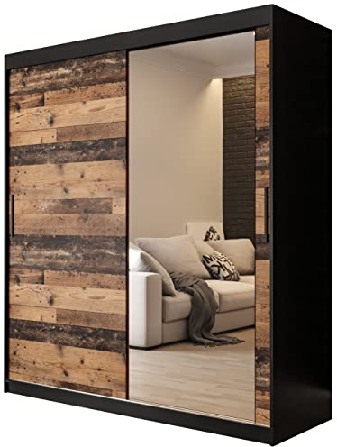 KRYSPOL Schiebetürenschrank Old Style T2 180 cm Kleiderschrank mit Spiegel Einlegeboden Schlafzimmer- Wohnzimmerschrank Schiebetüren Modern Design (Schubladen: 0)