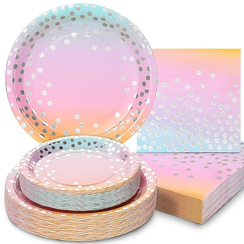 Boocikey 150PCS Pastel Rainbow Party Decorations,Rainbow Plates and Napkins Disposable Serve 50 Guests,Pastel Paper Plates Rainbow for Kids Girls Birthday Wedding Pastel Party Decorations