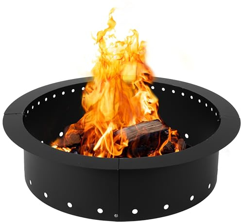Iron Forge verktyg slitstark metall rökfri camping eldgrop ring 36 tum ytter/30 tum rund eldstad insats foder för utomhus lägereld, eldstäder för utsidan, eldgrop ring (91 x 76 x 30 x 25 cm)