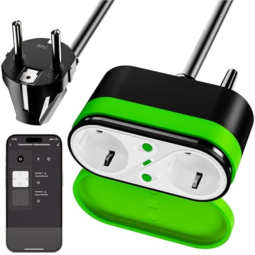 LIKEFE WLAN Steckdose, 16A Outdoor Intelligente Steckdose, IP44 Wasserdichte Smarte Außensteckdose mit Zeitschaltuhr, App-Fernbedienung, Strommessung & Sprachsteuerung, Nur 2,4GHz