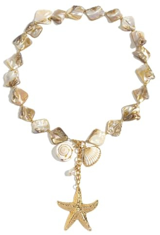 Starfish Shell Necklaces for Women Trendy Summer Boho Seashell Pendant Beach Necklace Gold Charm Choke Necklace Dainty Statement Necklace Fashion Surfer Jewelry Gift (White Shell Necklace- 2)