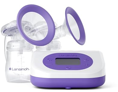 Lansinoh Double Electric Breast Pump - Rechargeable: 3 Hours of Portable Pumping - Hospital Grade - 3 Modes, 8 Suction Levels 2 Phases - Automatic Memory, Quiet - Includes Breast Milk Storage Lids