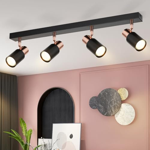 ZMH Deckenstrahler 4 Flammig Küchenlampe GU10 - Deckenspots Schwarz Flur Wandstrahler 355° Drehbar Deckenlampe Strahler Modern Deckenleuchte für Küche Wohnzimmer Schlafzimmer Bar(Ohne Leuchtmittel)