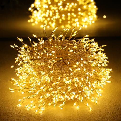 ZWOOS Lichterkette Innen mit Stecker, 10m 600 LED Lichterkette Außen Strom, Lichterkette Weihnachtsbaum mit Fernbedienung und Timer, Weihnachtsbeleuchtung Außen Wasserdicht IP44, Warmweiß (10m)