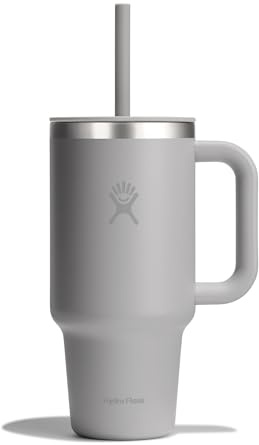 HYDRO FLASK - Travel Tumbler 946 ml (32 oz) with Closable Press-In Straw Lid - Stainless Steel - Double Wall Vacuum Insulated - Splash resistant lid - Birch