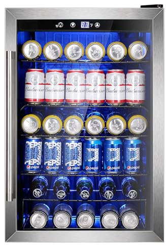 Electactic - Frigorifero per bevande da 4,5 piedi cubi, mini frigorifero per porta in vetro da 145 lattine per vino soda, birra, refrigeratore per bevande con controllo della temperatura per