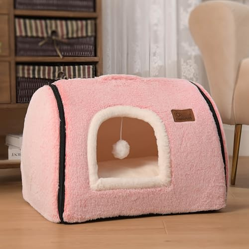 Niche pour chats d'intérieur, douce et confortable, mignonne maison pour chat, avec coussin amovible et lavable, lit pour chat fermé, cabane pour animaux de compagnie, cachette, petite tente pour