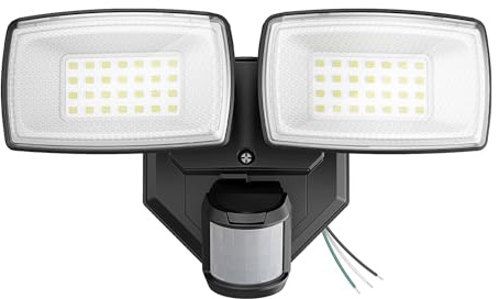 Onforu 32W 2 Head Motion Sensor Outdoor Lights, 3200LM 6500K LED Security Light Hardwired, Dusk to Dawn, Motion Detector Light for Outside, IP65 Waterproof Flood Lights for Garage, Yard(Black)