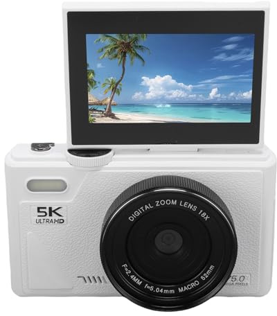5K Digitalkamera, WiFi 75MP Vlogging -kameror, 18x Autofokuspunkt och Skjut Digitalkamera med 3in 180 ° Flip Screen, Compact Vlog Travel Camara med SD -kort för Fotografering