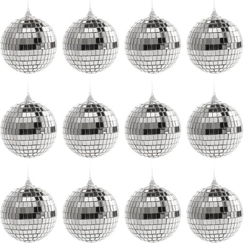 Boule a Facette,Boule Disco,Lot de 12 boules disco à facettes argentées à suspendre pour décoration de sapin de Noël, fête, mariage, maison, effet de lumière
