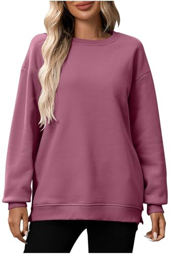 KUIH Womens Oversized Sweatshirt Fleece Crewneck Pullover Sweater Ladies Jumper Basic Loose Casual Sweat Tops Solid Color Warm Top Autumn Winter Longline Sweatshirts for Women UK Plus Size