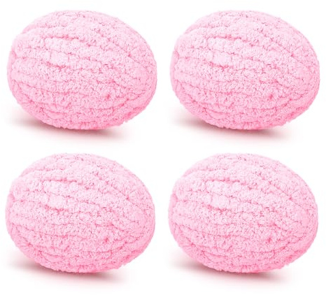 FACIACC Chunky Yarn - 4 Pack of 250g/8.8oz, Jumbo Chenille Fluffy Blanket Yarn for Hand Knitting, Super Bulky Soft Thick for Crocheting, Gifts for Women/Grandma/Men Christmas Unique(Light Pink)