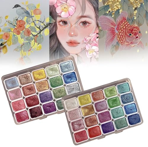 AkinstEr Set di Colori ad Acquerello, 40 Colori Acquerello, Set di Pittura ad Acquerello, Glitzer Acquerello, Acquerello Metallico, Regalo per Artisti, Principianti e Professionisti