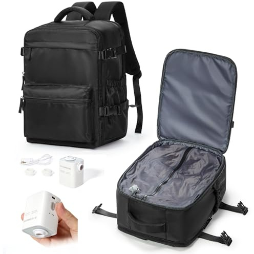 livbote Vakuum Rucksack Ryanair 40x30x20 Wizzair mit pumpe Vakuumrucksack Reiserucksack mit Vakuumsystem Vacuum Travel Backpack Airbag Rucksack Handgepäck Flugzeug -Schwarz