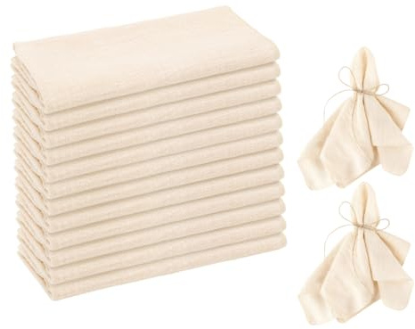 Tutamaz Set med 12 beige tygservetter – 45 x 45 cm – Bomullsservetter – Tygservetter – För familjefester, bröllop, födelsedagar