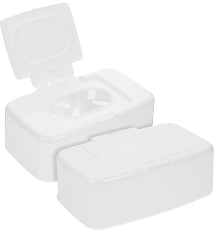 NUOBESTY 2 pièces Boîte à Lingettes Humide Blanche avec Couvercle Distributeur Pratique Réutilisable pour Poussette Rangement Compact pour Lingettes et Petits Objets Lot de Organisation