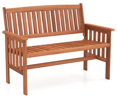COSTWAY 2-Seater Garden Bench, Solid Wood Patio Loveseat Park Bench Chair, Outdoor Furniture Leisure Porch Seating for Balcony, Lawn, Backyard, Poolside (120 x 60 x 89cm)