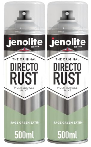 JENOLITE Directorust Spray Paint Sage Green Satin 2 x 500ml Direct To Rust | Direct To Rust Spray Paint - All-In-One Multi Surface Spray Paint for Metal, Wood, Plastic, Ceramic