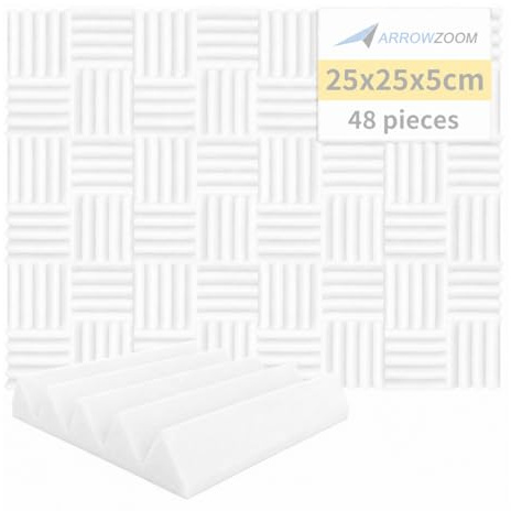 Arrowzoom 48 Panels Acustico Absorción Sonido Wedge Cuña 25x25x5cm Espuma Acústica Aislamiento Acustico Estudio de Grabación Casas Estudios Azulejos Incombustibles Insonorizados AZ1134 PERLA BLANCA