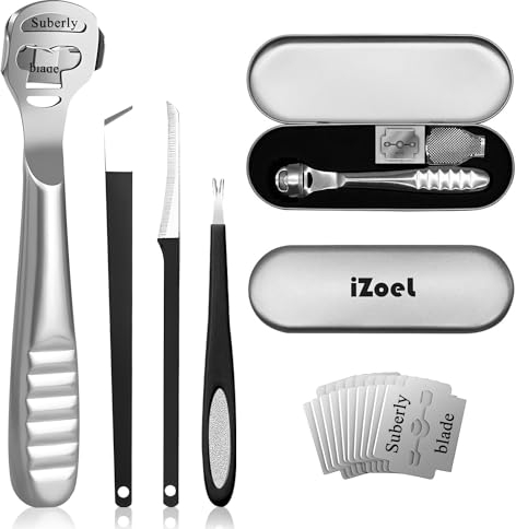 iZoeL Rimuovi Calli Piedi, 1 Raschietto Rasoio Lima Pedicure Cuticola piede, per Cuticole Set, 10 Lame di Ricambio, 1 Scatola Inossidabile
