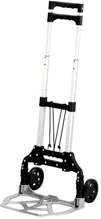 Pemberly Row Stow and Go Cart, Lightweight Aluminum Hand Truck, Foldable Design, 110 lb Capacity, 5 in Rubber Wheels, Telescoping Handle, Compact Storage, Ideal for Offices or Travel Use