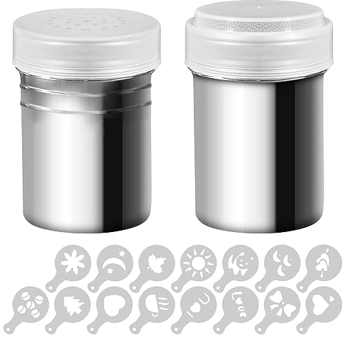 Draghe in acciaio inox da 2 pezzi e Shaker in polvere con 16 stampini per stampi da stampa,SENHAI Potere alla cannella di cacao al caffè Può con foro o coperchio a maglia fine per la cottura in cucina