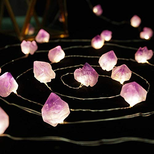 FLCSIed Natural Amethyst Raw Stones LED Copper Lights 10ft 40 Lights with Remote for Indoor Outdoor Tent Wedding Valentine's Day Present Bedroom Party Birthday Ornament (40LEDS) …