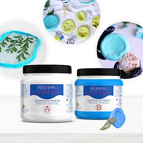 Resin Pro ® I-GUM FAST: Gomma Siliconica In Pasta Per Stampi (500g) Atossica e Ultra Veloce (5 minuti) Compatibile Resine Epossidiche, Poliuretaniche, Cera, Sapone, Gesso, Cemento, Durezza 24 Shore