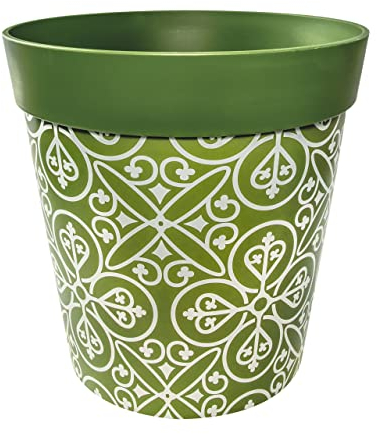Hum Flowerpots, 25cm, Various Patterns Colours and Sizes, Indoor/Outdoor Plastic Plant Pot, Green Maroc
