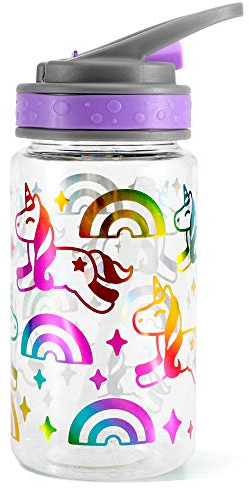 Home Tune Trinkflasche für Kinder - Tritan BPA-frei, mit weitem Mund, Flip-Strohhalm-Verschluss, Auslaufsichere Wasserflasche mit süßem Foliendruck für Mädchen und Jungen 440ml - Einhorn