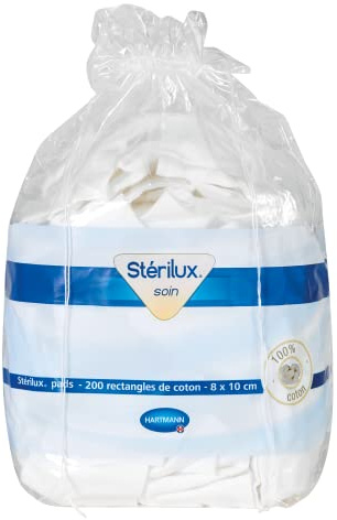 Sterilux Pads - Rettangoli di cotone, morbidi, non pelucono, 8 x 10 cm, 200 unità