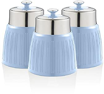 Swan SWKA1024CN Retro Set of 3 Canisters, Airtight lid locks, Generous capacity, Chrome Lid, Blue
