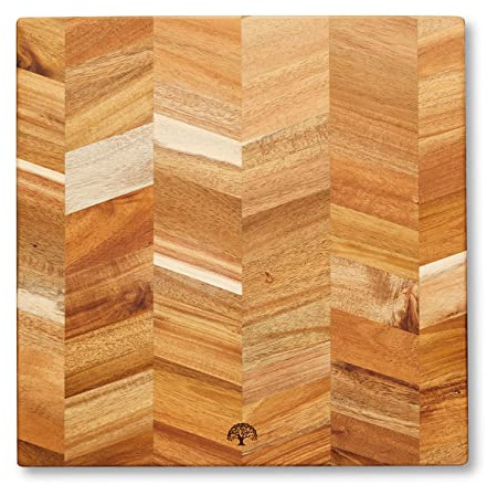 Barbary & Oak Chevron Square Chopping Board, Suitable for Food Preparation and Serving, Acacia Wood Red, BO847024