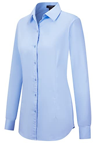 Tapata Camicie abbottonate da Donna Camicette a Maniche Lunghe dal Taglio Classico Top Elasticizzati per Lavoro Business Casual Elegante, Azzurro, Small