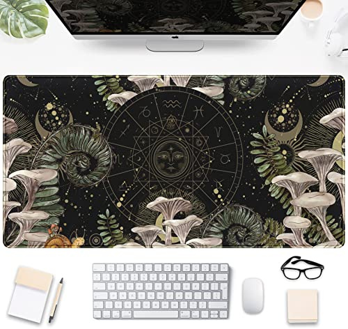 DSKGSJH Tapis de bureau de jeu en forme de champignon et mignon tarot foncé, motif forêt étendue, grande souris animée étendue, configuration de décoration pour joueur, clavier complet XXL, ordinateur