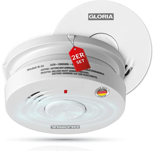 Gloria Rauchwarnmelder 2X R-10 mit 10 Jahren Garantie und fest eingebauter Lithium Batterie