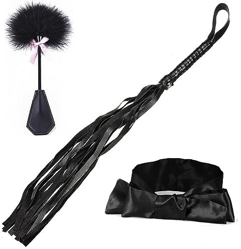3er Set Peitschen,Augenmaske, Flogger und Gerte, Federkitzler Massage Federstab, Augenbinde Flogger Fetisch Fesseln Sexspielzeug für Paare