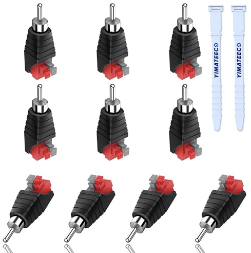 YIMATEECO Cinch Stecker Adapter, 5 Stk RCA zu Lautsprecher Kabeladapter Phono Cinch-Stecker zu AV 2 Pin Schraubklemme Audio Video Federpresstyp Balum Konverter Adapter für CCTV (10 Stück)