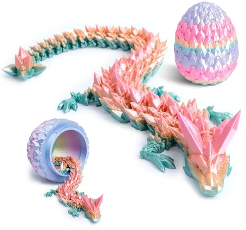 Flavery 3D Printed Dragon Egg - 12 inch Dragon Inside, Christmas Stocking Stuffers, Birthday Gifts for Teens&Adults, Flexible Fidget Toy, Executive Desk Pet, Figure Decor(Rainbow)