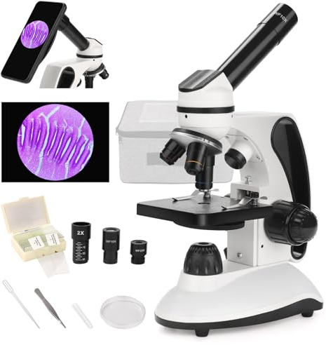 BEBANG Microscope for Adults & Kids, Dual LED Illuminated 40X-2000X Monocular with Kits, Metal Body, Slides for School Lab