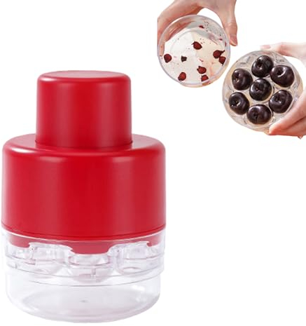 Cherry Pitter, 7-Hole Cherry Stoner Remover for Quick Pit Remove, Multiple Olive Removal Tool with Pits Container, Cherry Pip Remover, Fruit Tools (Red)