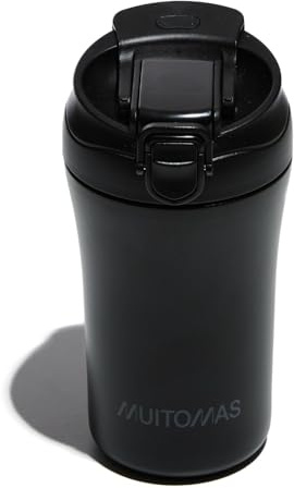 Muitomas, Tazza Termica con Coperchio, Tazza Termica Caffè per Bevande Calde e Fredde in Acciaio, Pratica e Portatile, Capacità 350ml, Colore Nero