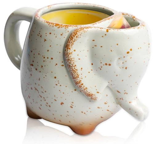 Tasse en céramique en forme de tête d'éléphant - 430 ml - Tasse à thé éléphant avec porte-sachet à thé intégré - Tasse à thé en forme d'éléphant 3D - Tasse à thé en forme d'animal pour les amoureux