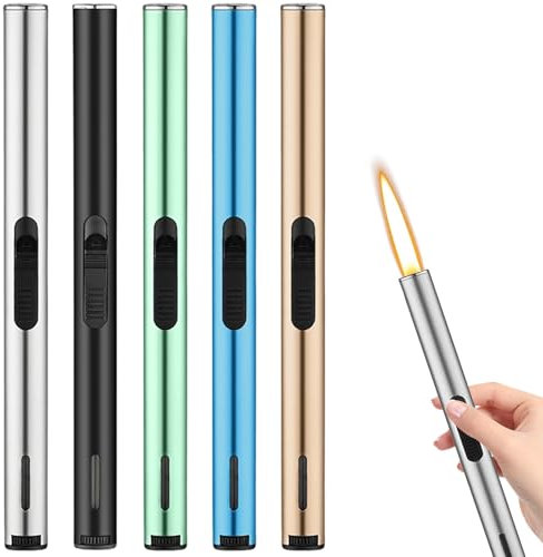 BAIFULAI 5 bastoncini accendini, accendino a gas, ricaricabile, lungo, per candele, campeggio, barbecue, cucina, regali per uomini (venduto senza gas butano)